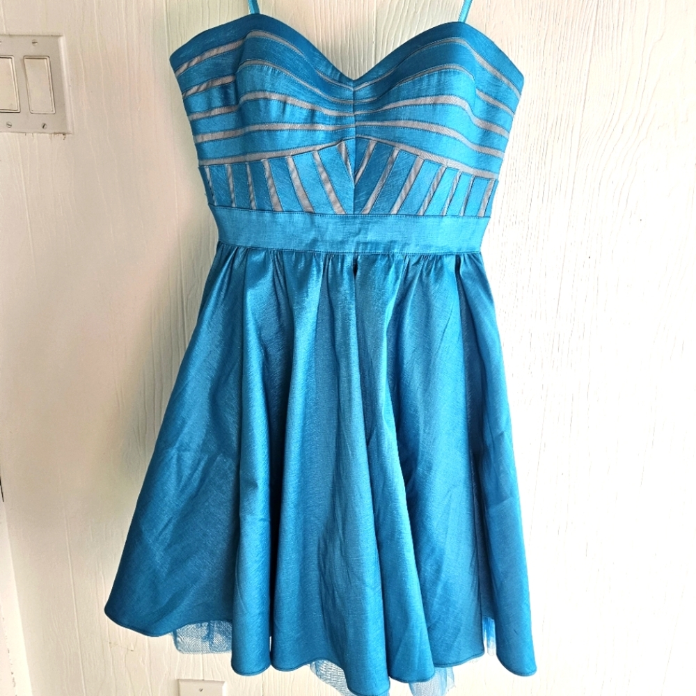 Adian Mattox Strapless Auqa Blue Mini Dress Size 6 Prom, Homecoming, Sweet 16